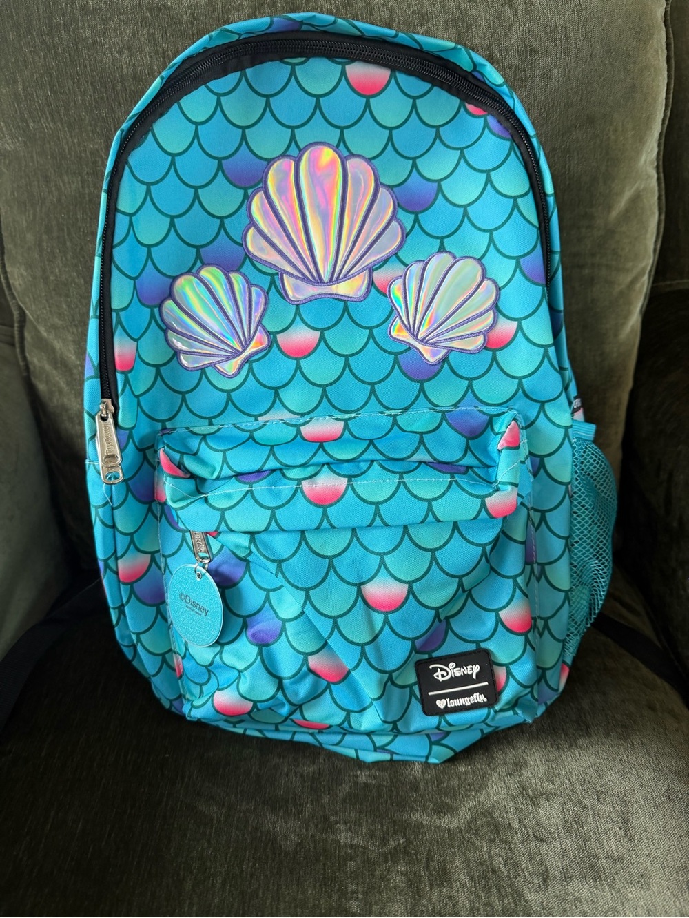 Loungefly Kids Teal Mermaid Scale Shell Backpack with Iridescent Accents